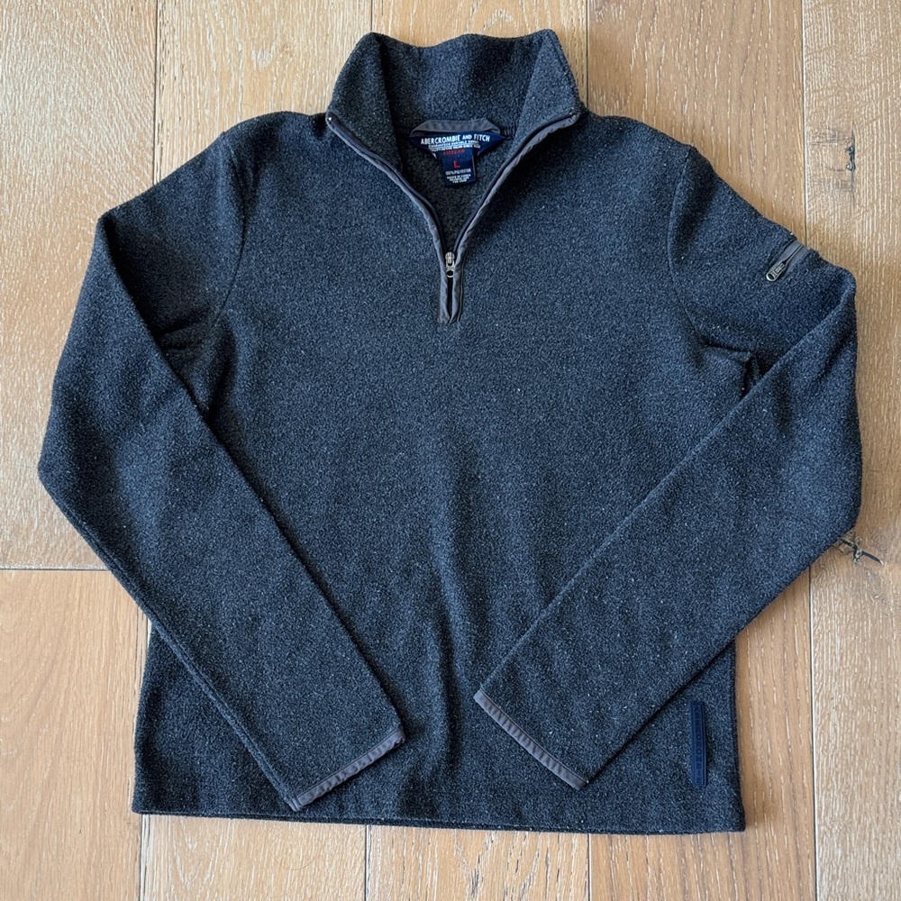 Abercrombie Y2K Quarter Zip Fleece Pullover Charcoal Gray L